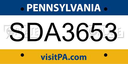 SDA3653 Pennsylvania License Plate