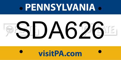 SDA626 Pennsylvania License Plate