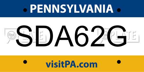SDA62G Pennsylvania License Plate