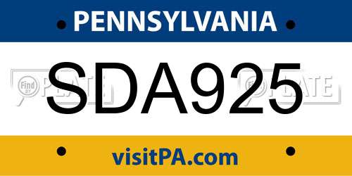 SDA925 Pennsylvania License Plate