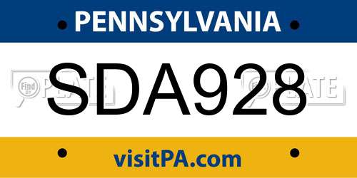 SDA928 Pennsylvania License Plate