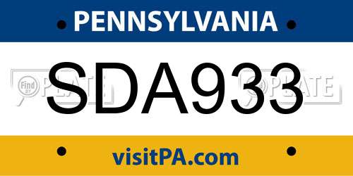 SDA933 Pennsylvania License Plate
