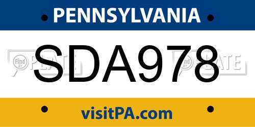 SDA978 Pennsylvania License Plate