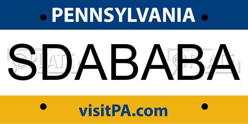 SDABABA Pennsylvania License Plate