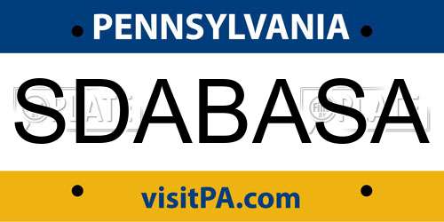 SDABASA Pennsylvania License Plate