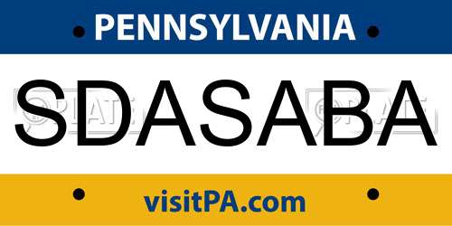 SDASABA Pennsylvania License Plate