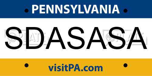 SDASASA Pennsylvania License Plate