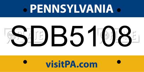 SDB5108 Pennsylvania License Plate