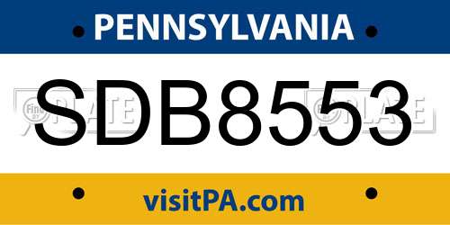 SDB8553 Pennsylvania License Plate