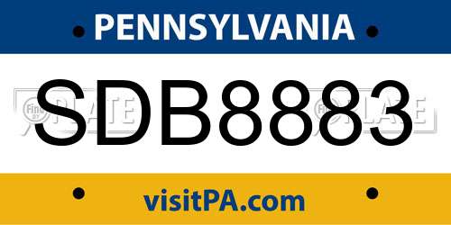 SDB8883 Pennsylvania License Plate