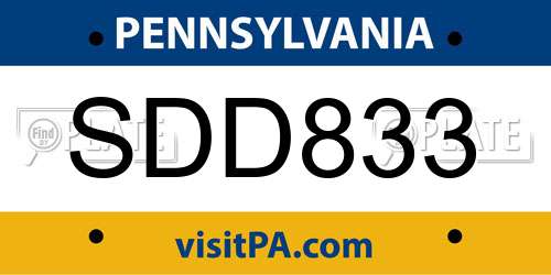 SDD833 Pennsylvania License Plate