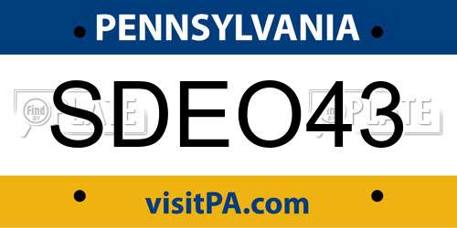 SDEO43 Pennsylvania License Plate