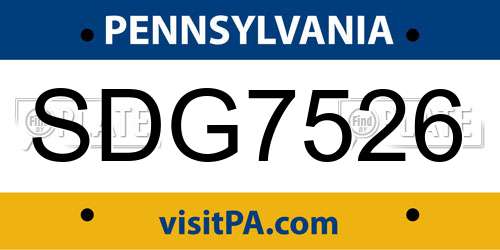 SDG7526 Pennsylvania License Plate