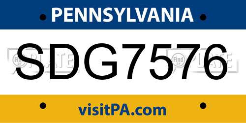 SDG7576 Pennsylvania License Plate