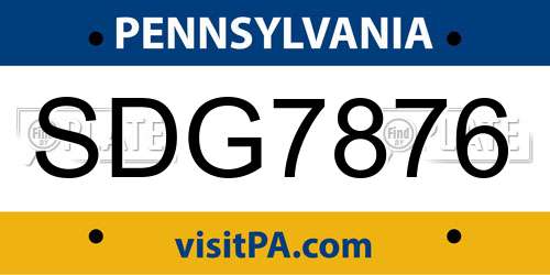 SDG7876 Pennsylvania License Plate