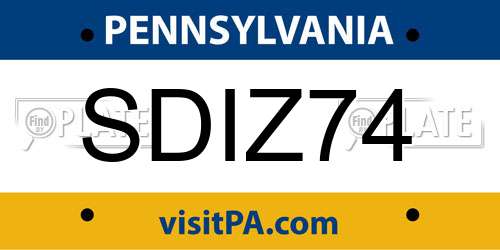 SDIZ74 Pennsylvania License Plate