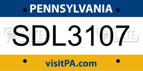 SDL3107 Pennsylvania License Plate