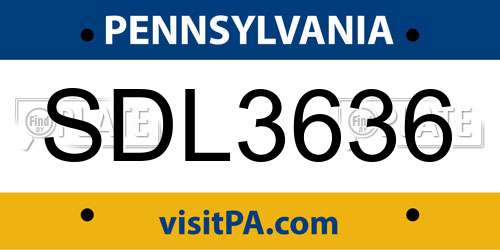 SDL3636 Pennsylvania License Plate