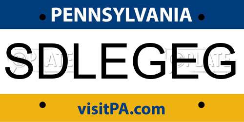 SDLEGEG Pennsylvania License Plate