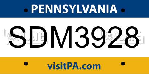 SDM3928 Pennsylvania License Plate