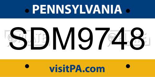 SDM9748 Pennsylvania License Plate