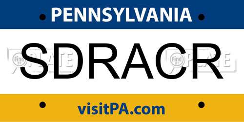 SDRACR Pennsylvania License Plate