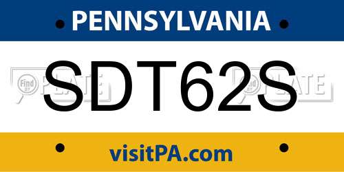 SDT62S Pennsylvania License Plate
