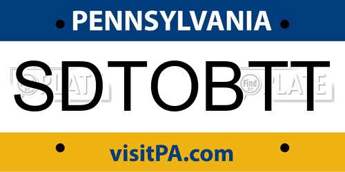 SDTOBTT Pennsylvania License Plate