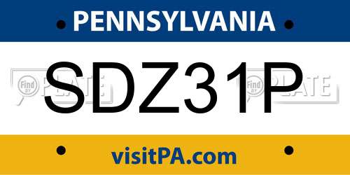 SDZ31P Pennsylvania License Plate