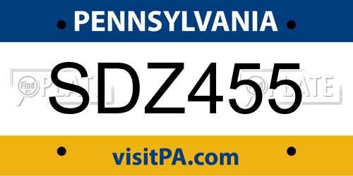 SDZ455 Pennsylvania License Plate
