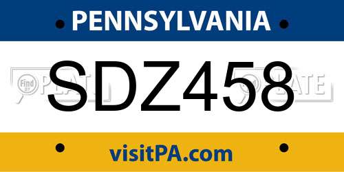 SDZ458 Pennsylvania License Plate