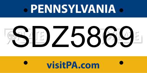 SDZ5869 Pennsylvania License Plate