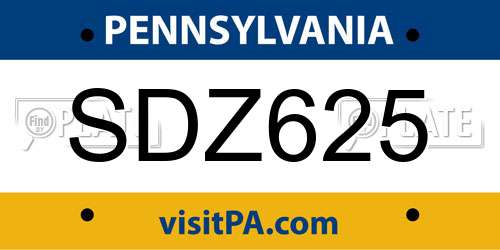 SDZ625 Pennsylvania License Plate