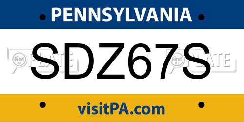 SDZ67S Pennsylvania License Plate