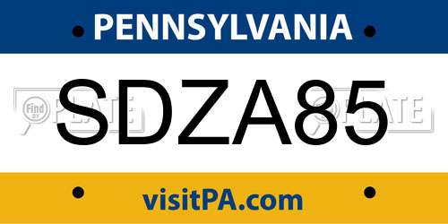 SDZA85 Pennsylvania License Plate