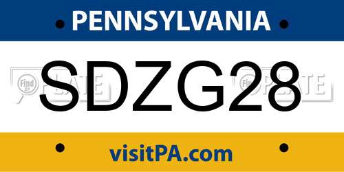SDZG28 Pennsylvania License Plate