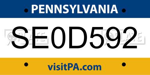 SE0D592 Pennsylvania License Plate