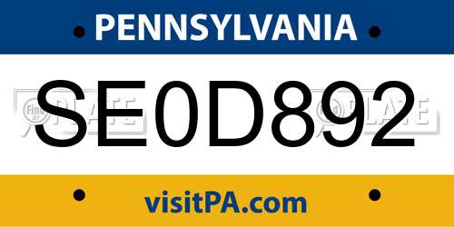 SE0D892 Pennsylvania License Plate