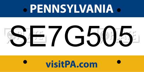 SE7G505 Pennsylvania License Plate
