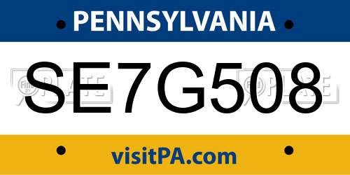 SE7G508 Pennsylvania License Plate