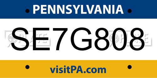 SE7G808 Pennsylvania License Plate