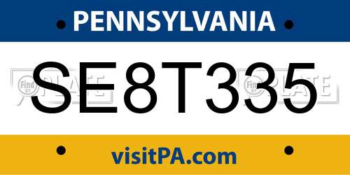 SE8T335 Pennsylvania License Plate