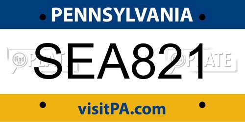 SEA821 Pennsylvania License Plate