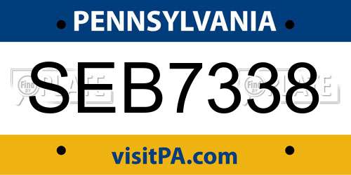 SEB7338 Pennsylvania License Plate