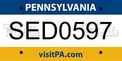 SED0597 Pennsylvania License Plate