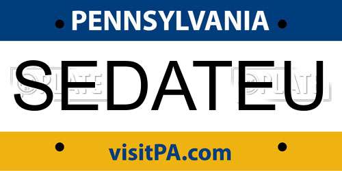 SEDATEU Pennsylvania License Plate