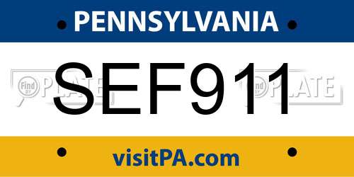 SEF911 Pennsylvania License Plate