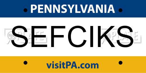 SEFCIKS Pennsylvania License Plate