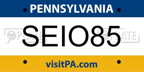 SEIO85 Pennsylvania License Plate