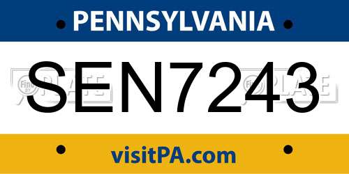 SEN7243 Pennsylvania License Plate